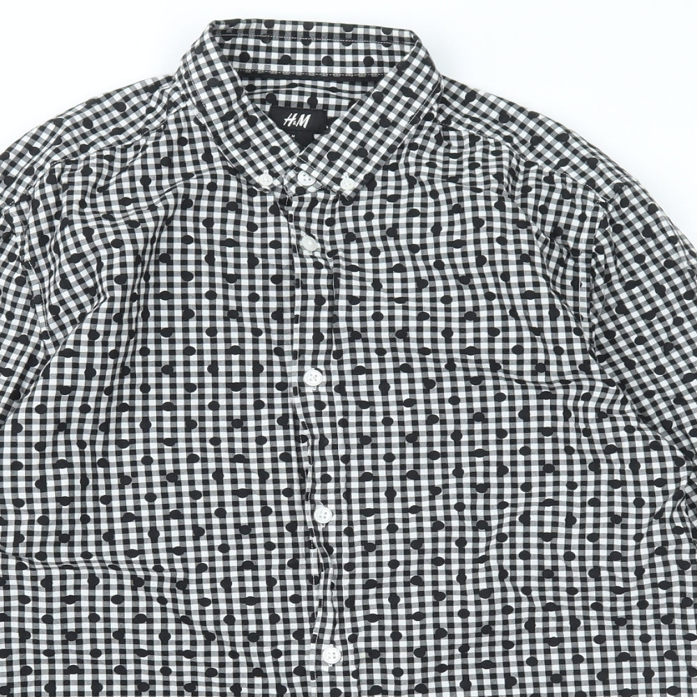 H&M Mens Black Check Cotton  Button-Up Size M Collared Button