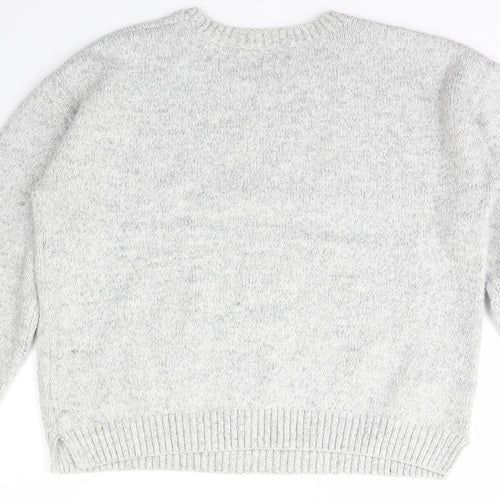 Marks and Spencer Womens Grey Scoop Neck Geometric Cotton Pullover Jumper Size 16
