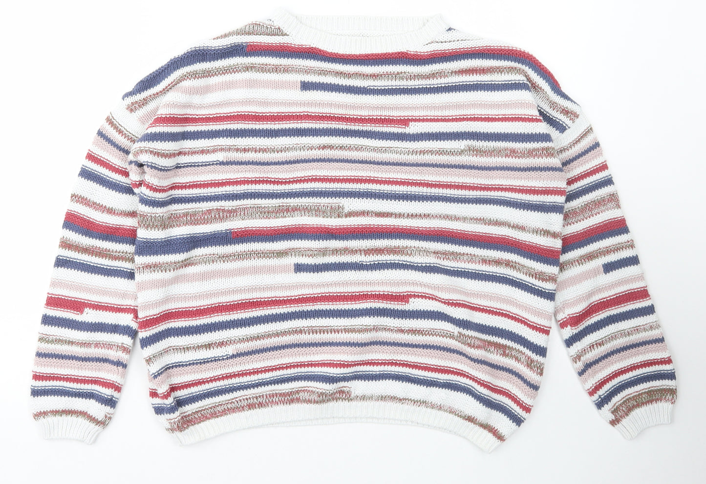 M&Co Womens Multicoloured Boat Neck Striped Cotton Pullover Jumper Size 10
