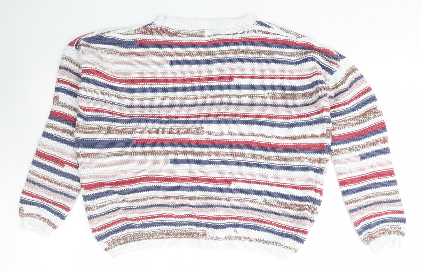 M&Co Womens Multicoloured Boat Neck Striped Cotton Pullover Jumper Size 10
