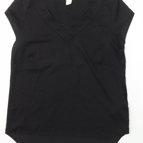 H&M Womens Black  Polyester Basic T-Shirt Size 34 V-Neck