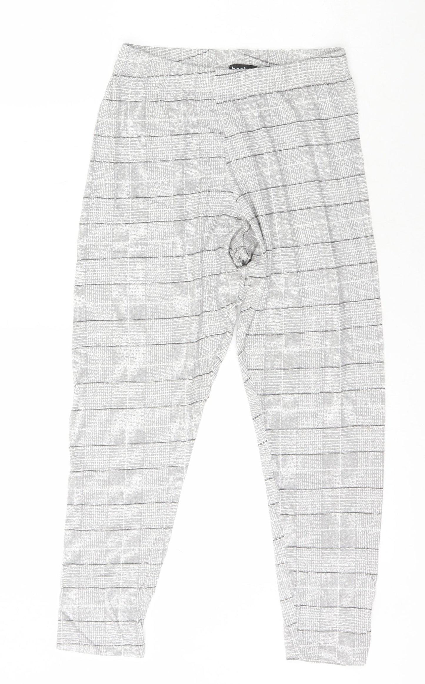 Boohoo Womens Grey Check Viscose Jegging Leggings Size 8 L24 in