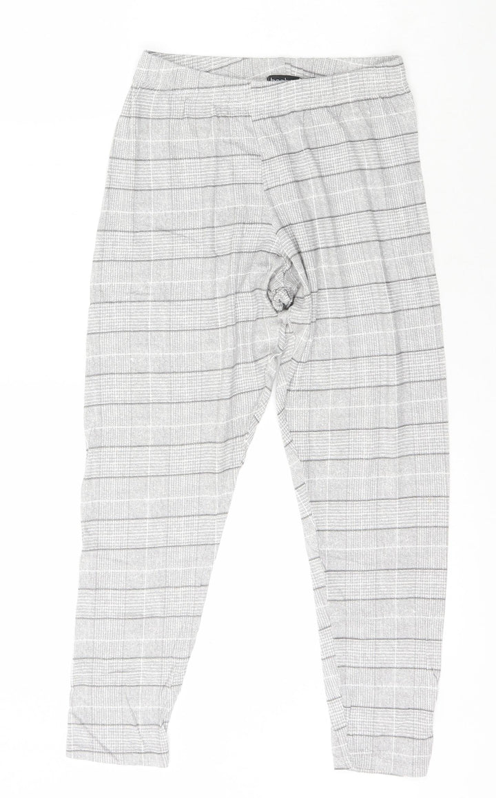 Boohoo Womens Grey Check Viscose Jegging Leggings Size 8 L24 in