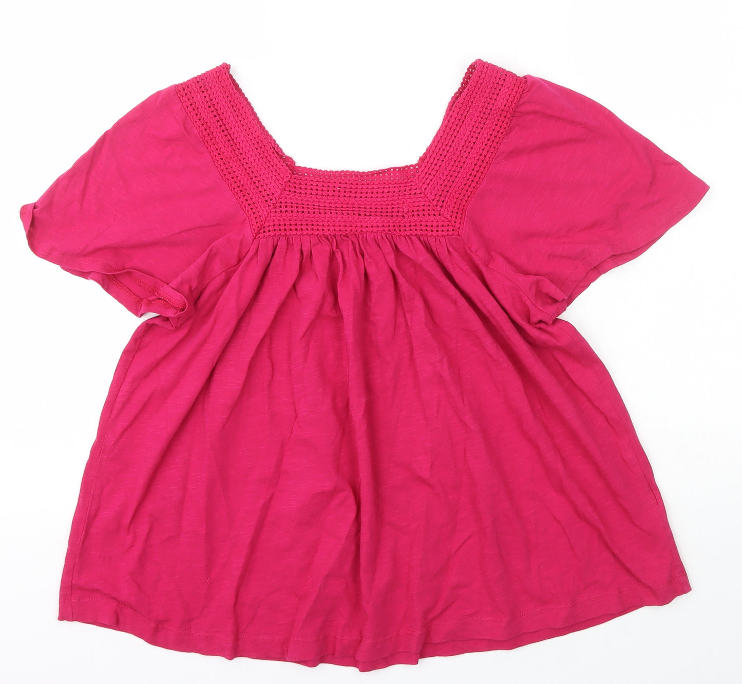 Peacocks Womens Pink  Cotton Basic T-Shirt Size 12 Square Neck