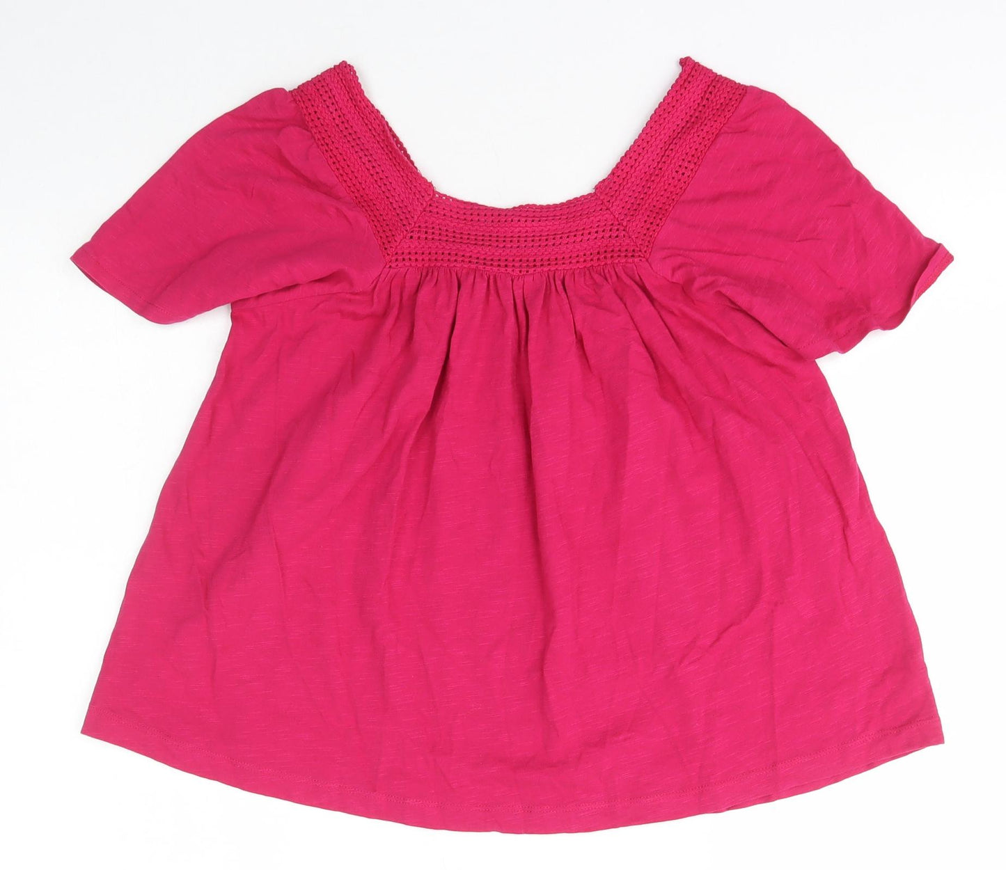 Peacocks Womens Pink  Cotton Basic T-Shirt Size 12 Square Neck