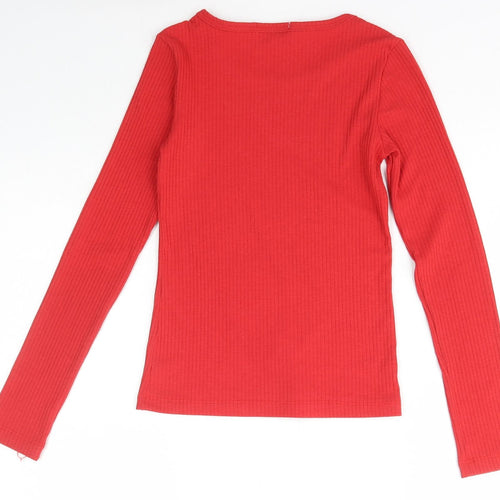 Fanyland Womens Red Scoop Neck  Polyester Pullover Jumper Size S