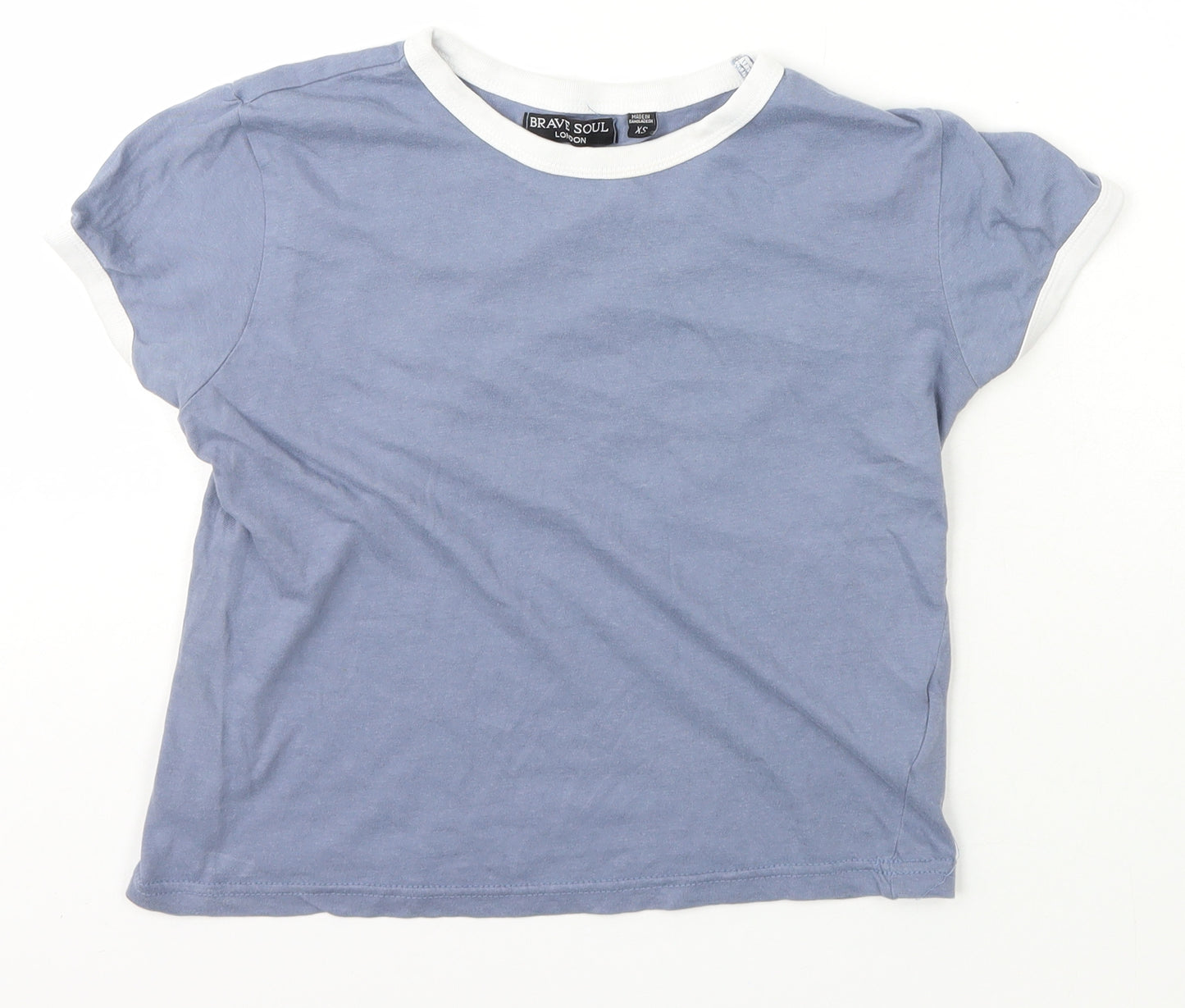 Brave Soul Womens Blue  Cotton Basic T-Shirt Size XS Crew Neck