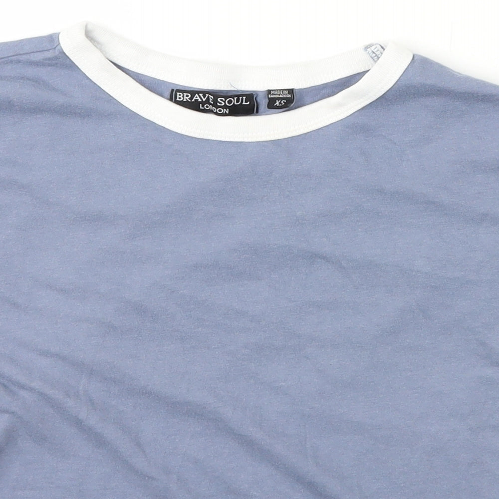 Brave Soul Womens Blue  Cotton Basic T-Shirt Size XS Crew Neck