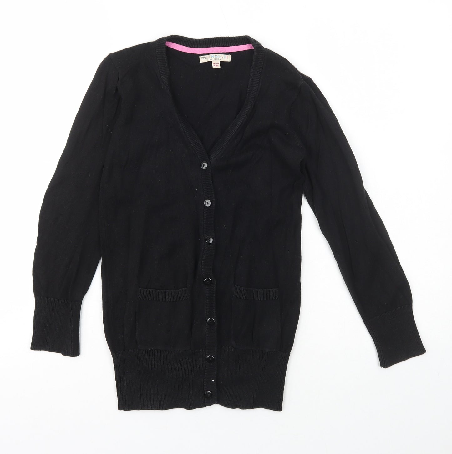 Indigo Girls Black V-Neck  Cotton Cardigan Jumper Size 9-10 Years  Button - Marks and Spencer