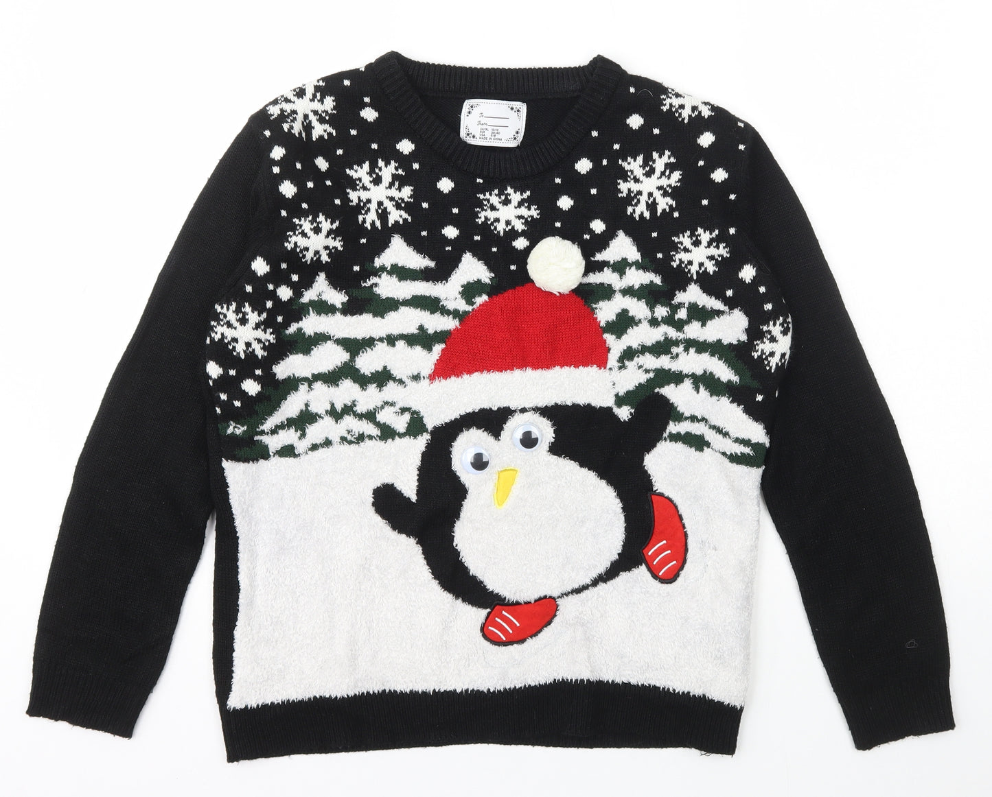 Atmosphere Womens Black Scoop Neck  Acrylic Pullover Jumper Size 10   - Christmas