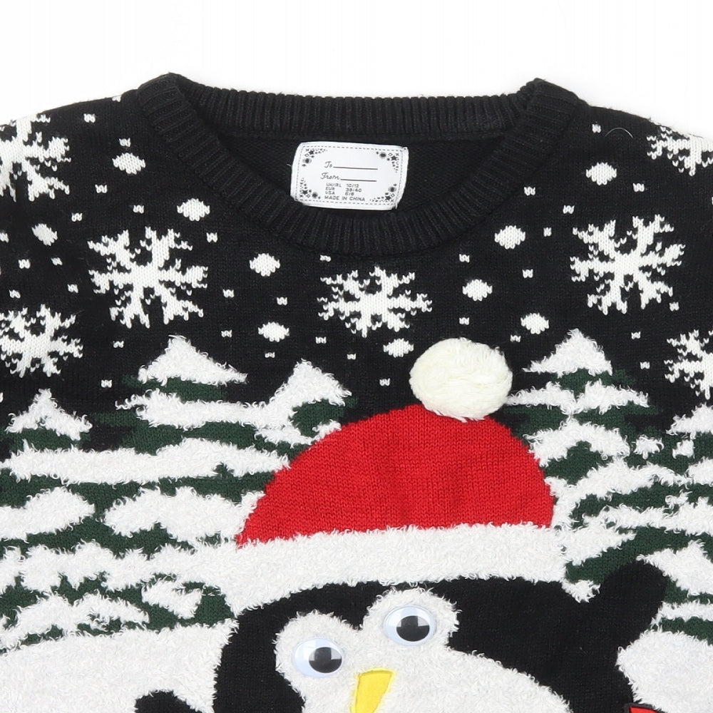 Atmosphere Womens Black Scoop Neck  Acrylic Pullover Jumper Size 10   - Christmas