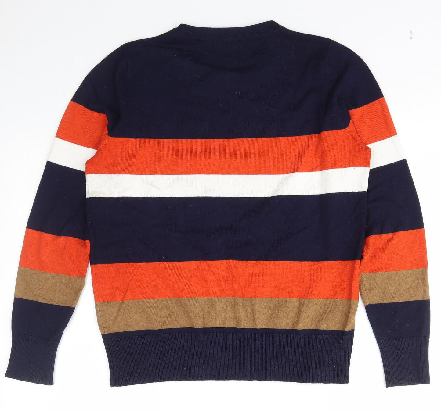 M&Co Womens Orange Scoop Neck Striped Viscose Pullover Jumper Size 12
