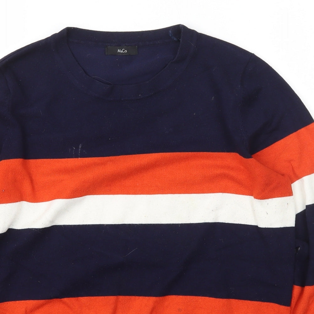 M&Co Womens Orange Scoop Neck Striped Viscose Pullover Jumper Size 12