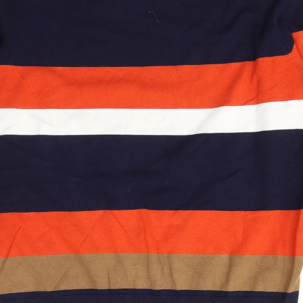 M&Co Womens Orange Scoop Neck Striped Viscose Pullover Jumper Size 12