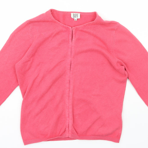 BAY Womens Pink Crew Neck  Cotton Cardigan Jumper Size 10   - hook and eye