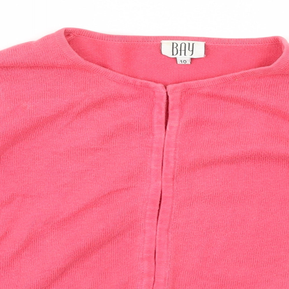BAY Womens Pink Crew Neck  Cotton Cardigan Jumper Size 10   - hook and eye