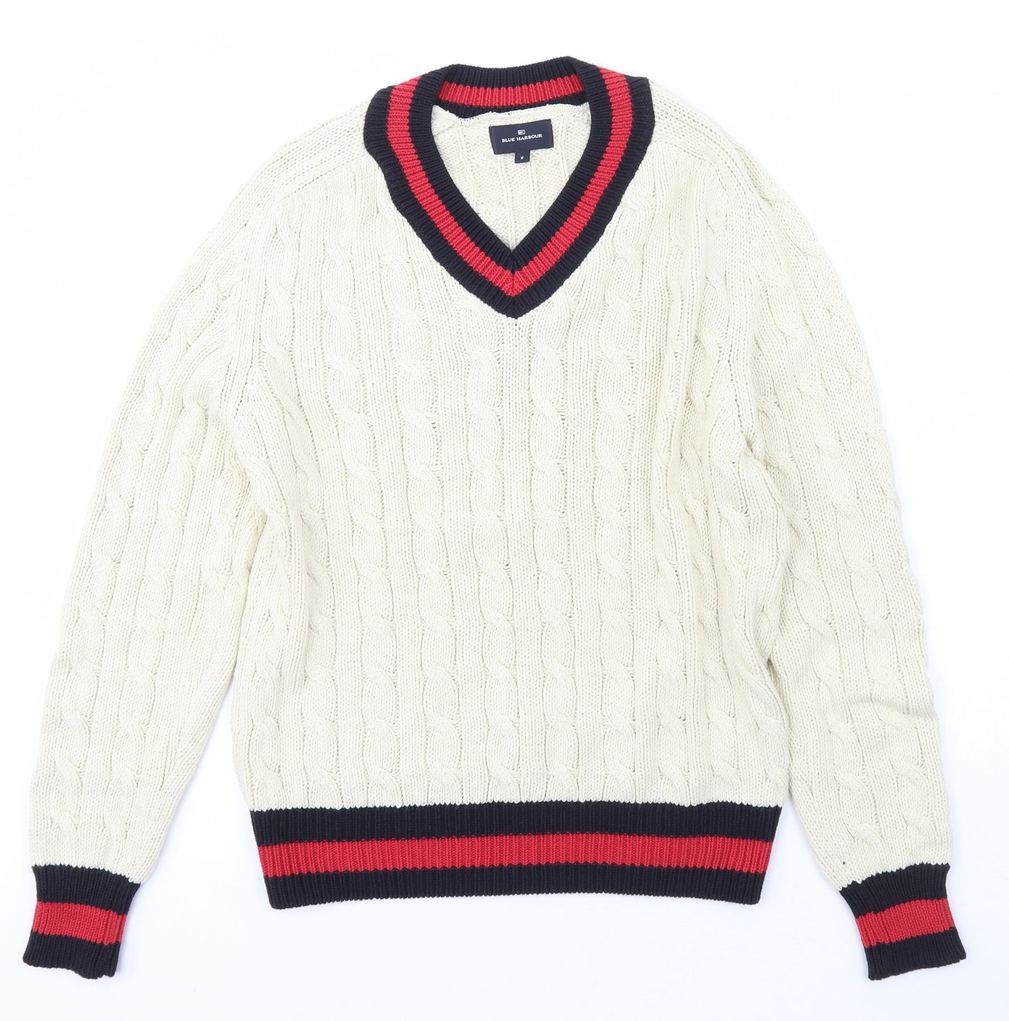 Blue Harbour Mens Ivory V-Neck  Cotton Pullover Jumper Size M