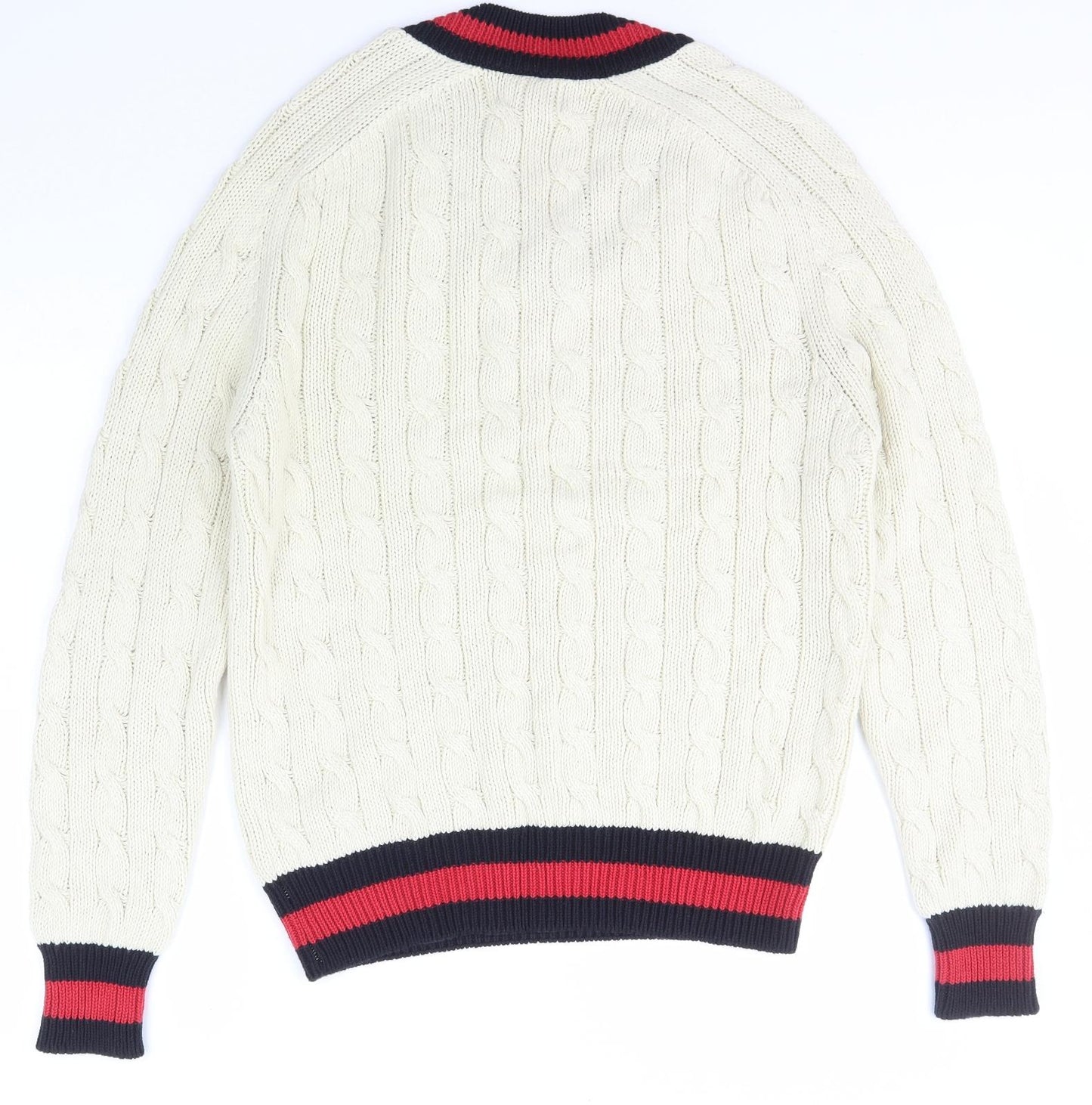 Blue Harbour Mens Ivory V-Neck  Cotton Pullover Jumper Size M
