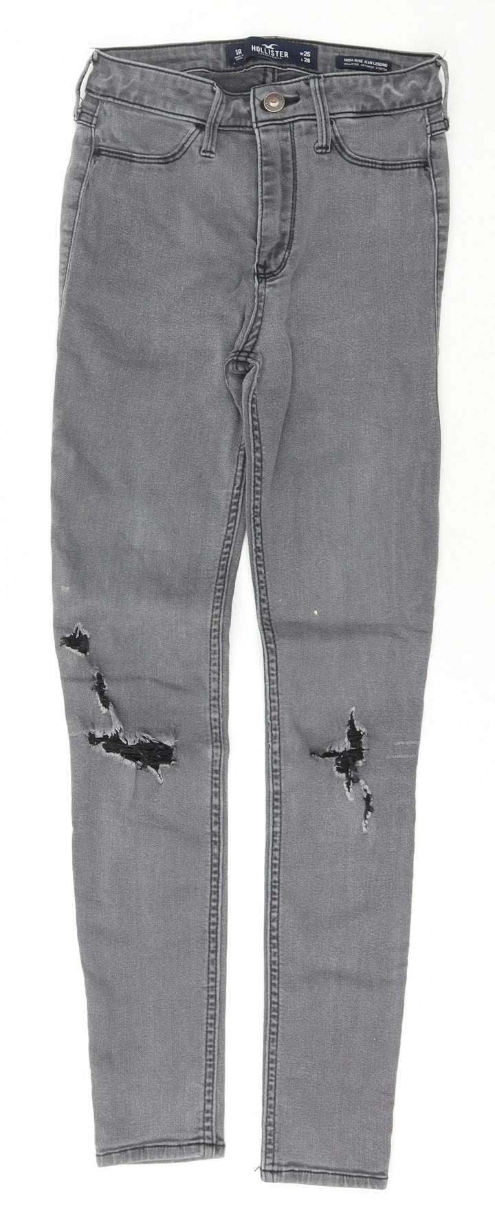 Hollister Womens Grey  Cotton Skinny Jeans Size 25 L28 in Slim Zip