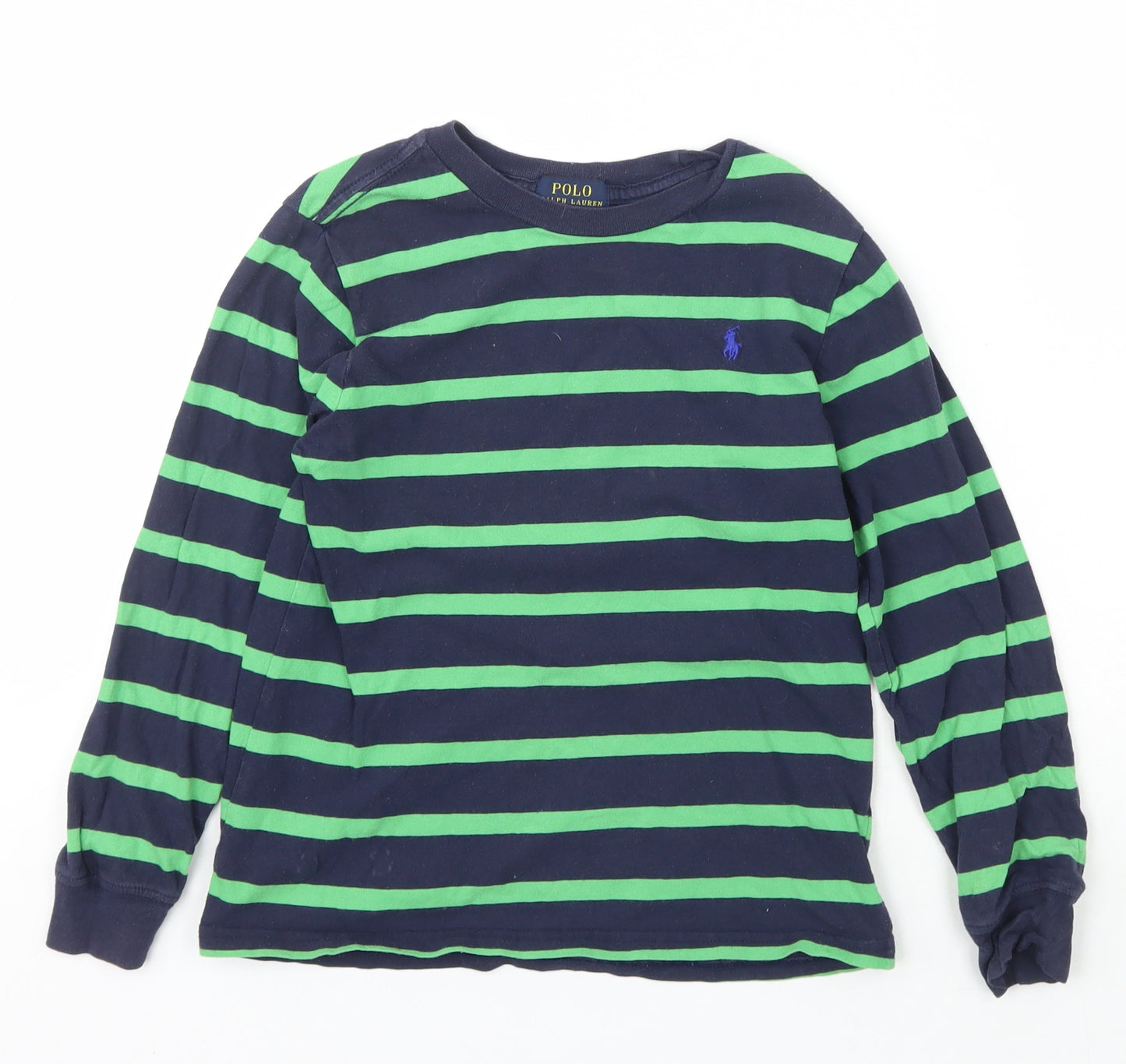Polo Ralph Lauren Boys Blue Crew Neck Striped Cotton Pullover Jumper Size 7 Years  Pullover