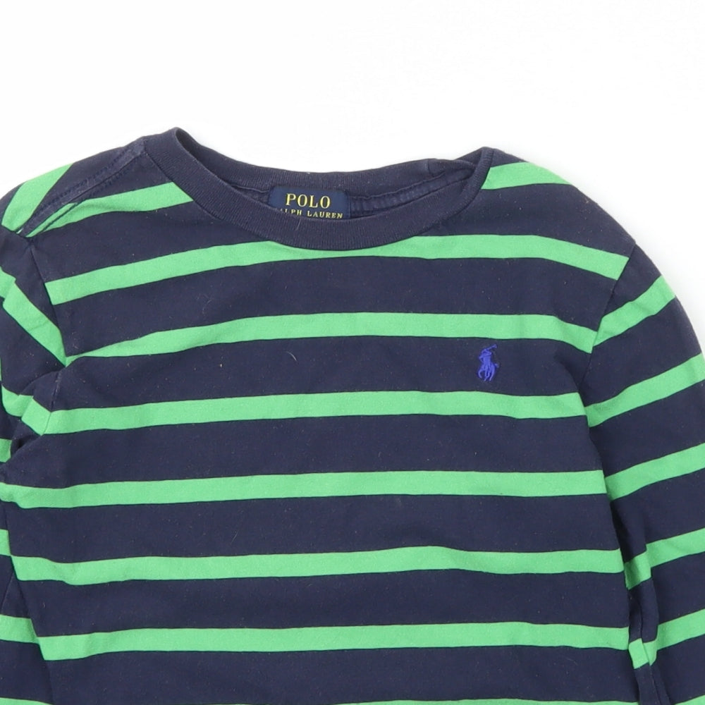 Polo Ralph Lauren Boys Blue Crew Neck Striped Cotton Pullover Jumper Size 7 Years  Pullover