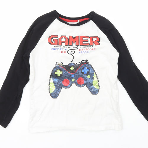 NEXT Boys White  Cotton Basic T-Shirt Size 7 Years Crew Neck Pullover - gamer