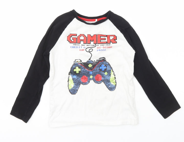 NEXT Boys White Cotton Basic T-Shirt Size 7 Years Crew Neck Pullover - gamer