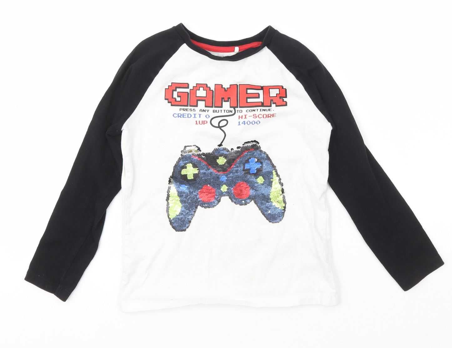 NEXT Boys White  Cotton Basic T-Shirt Size 7 Years Crew Neck Pullover - gamer