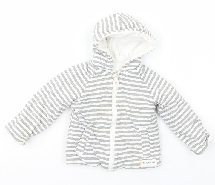 Nutmeg Baby Grey Striped Jacket Coat Size 9-12 Months Zip