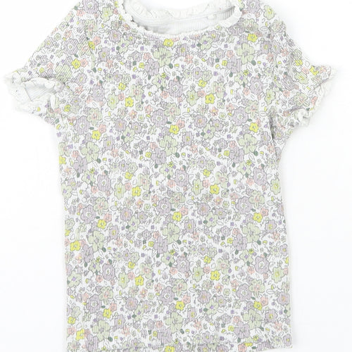 George Girls Ivory Floral Cotton Basic T-Shirt Size 4-5 Years Crew Neck Pullover