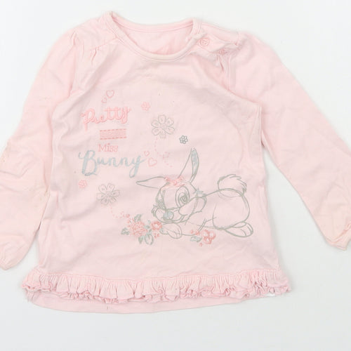 George Girls Pink  Cotton Basic T-Shirt Size 12-18 Months Crew Neck Button - Disney