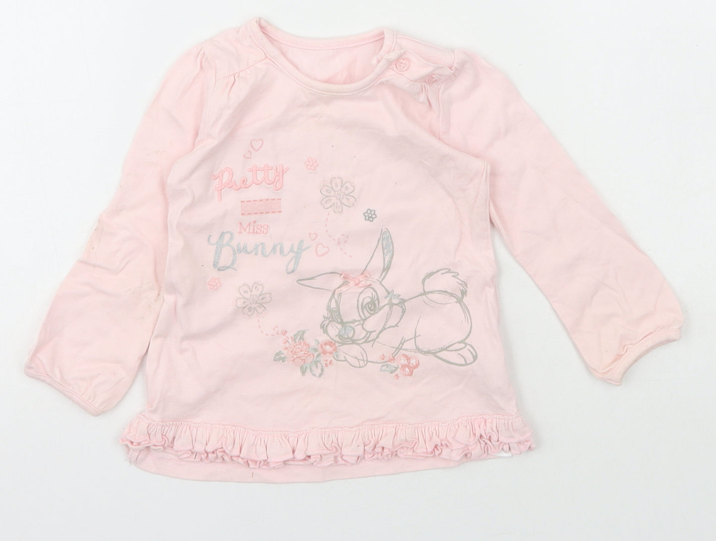 George Girls Pink  Cotton Basic T-Shirt Size 12-18 Months Crew Neck Button - Disney