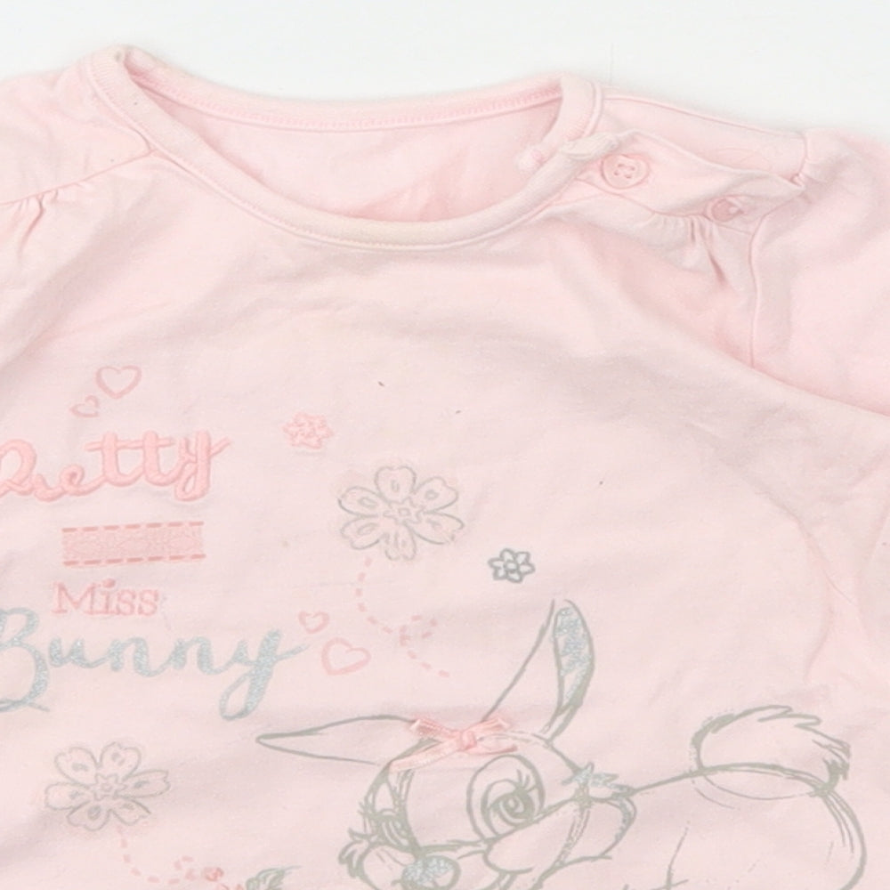 George Girls Pink  Cotton Basic T-Shirt Size 12-18 Months Crew Neck Button - Disney