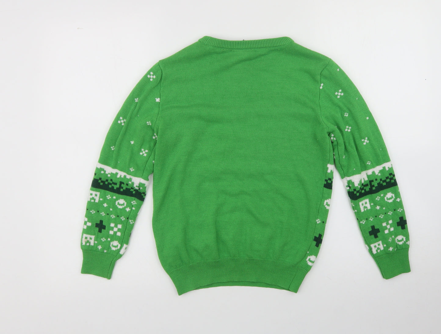 Primark Boys Green Cowl Neck  Acrylic Pullover Jumper Size 9-10 Years   - Minecraft