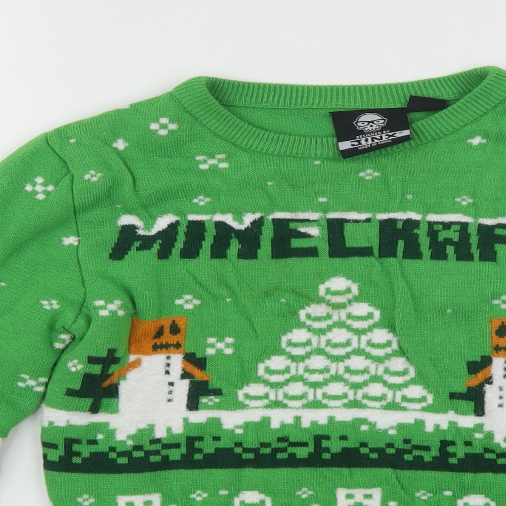 Primark Boys Green Cowl Neck  Acrylic Pullover Jumper Size 9-10 Years   - Minecraft