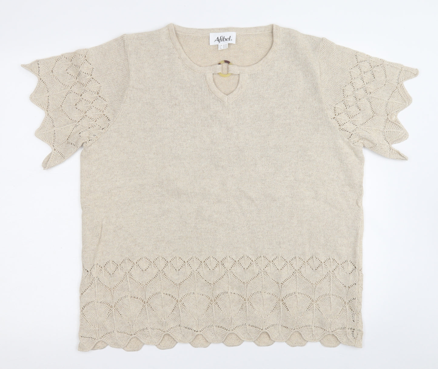 Afibel Womens Beige Round Neck  Acrylic Pullover Jumper Size 16