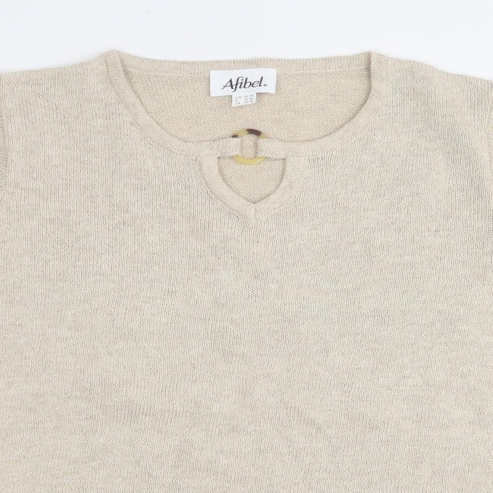 Afibel Womens Beige Round Neck  Acrylic Pullover Jumper Size 16