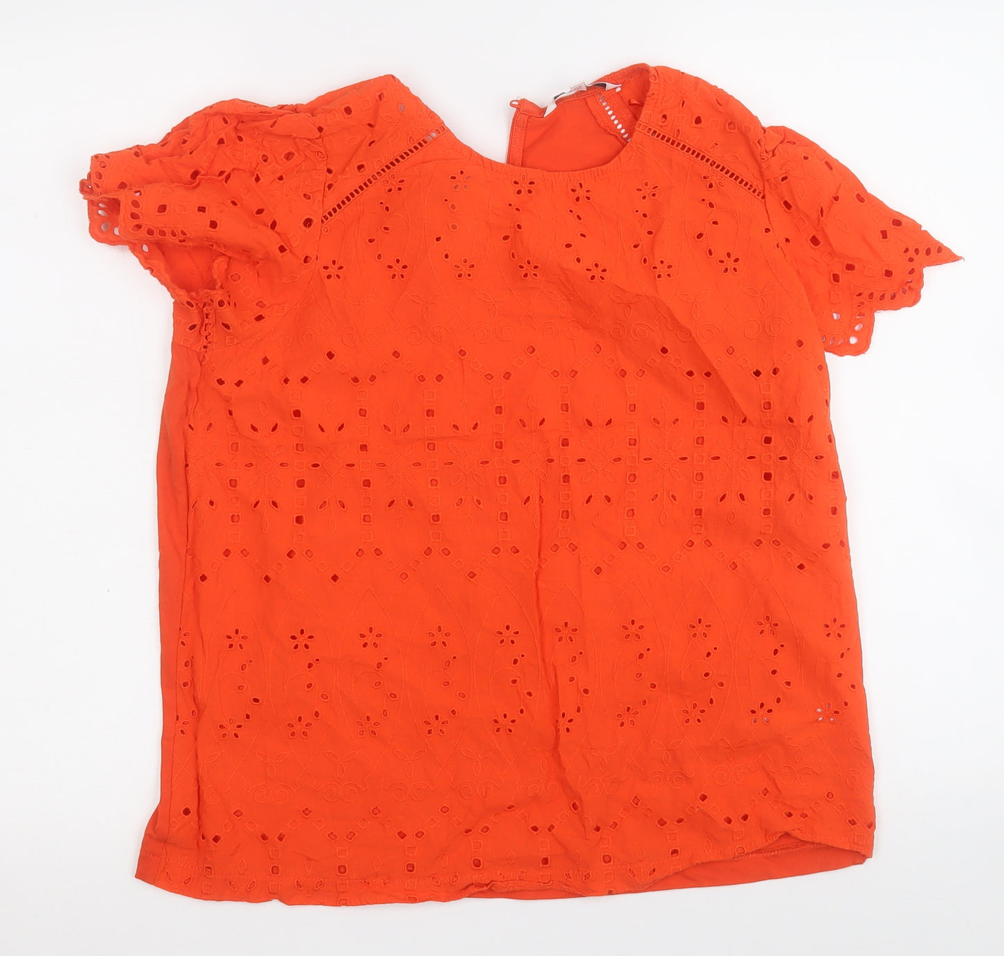 NEXT Womens Orange Floral Cotton Basic T-Shirt Size 12 Round Neck
