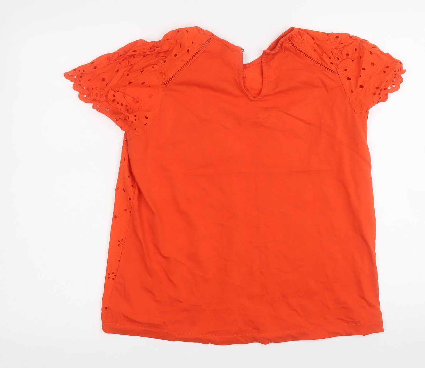 NEXT Womens Orange Floral Cotton Basic T-Shirt Size 12 Round Neck