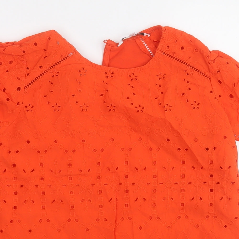 NEXT Womens Orange Floral Cotton Basic T-Shirt Size 12 Round Neck