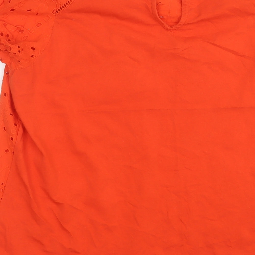 NEXT Womens Orange Floral Cotton Basic T-Shirt Size 12 Round Neck