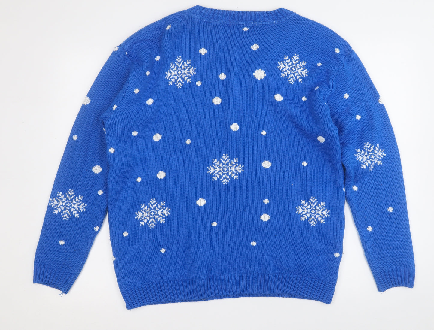 Envy Womens Blue Round Neck  Acrylic Pullover Jumper Size L   - Penguin