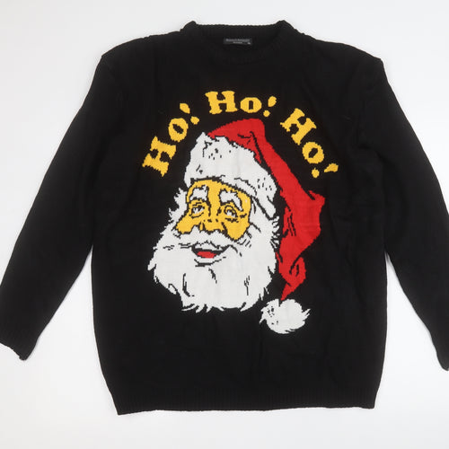 elizabeth alexandra Mens Black Round Neck  Acrylic Pullover Jumper Size XL   - Santa Ho Ho Ho