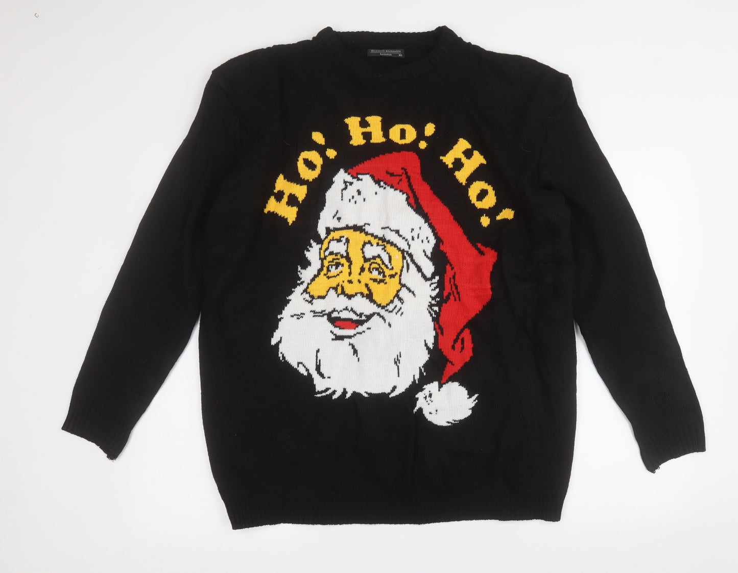 elizabeth alexandra Mens Black Round Neck  Acrylic Pullover Jumper Size XL   - Santa Ho Ho Ho
