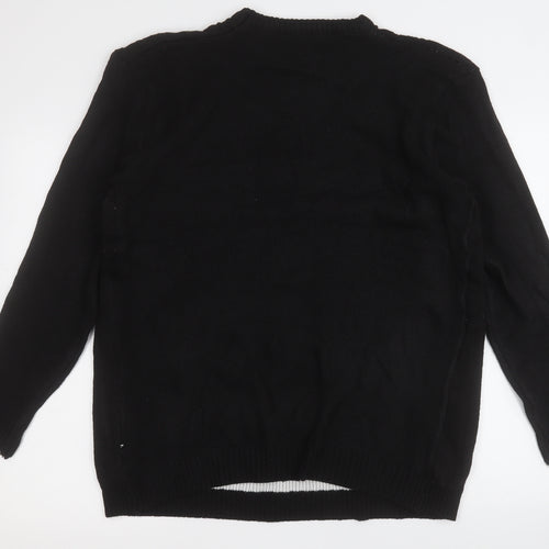elizabeth alexandra Mens Black Round Neck  Acrylic Pullover Jumper Size XL   - Santa Ho Ho Ho