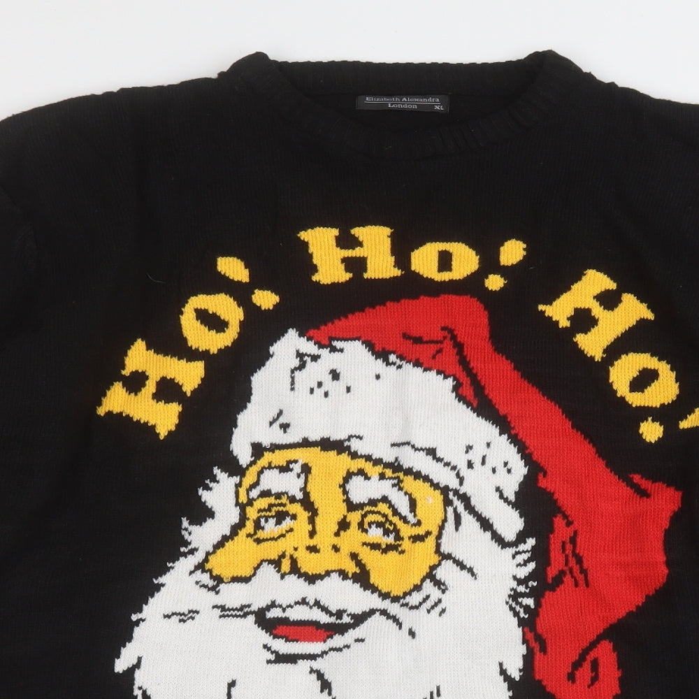 elizabeth alexandra Mens Black Round Neck  Acrylic Pullover Jumper Size XL   - Santa Ho Ho Ho