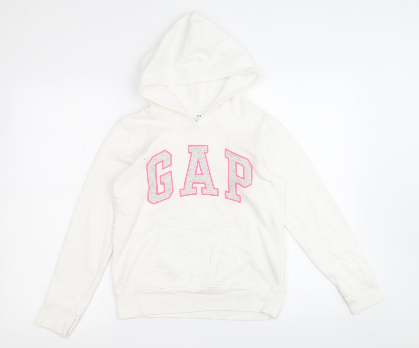 Gap Girls White  Cotton Pullover Hoodie Size 10 Years