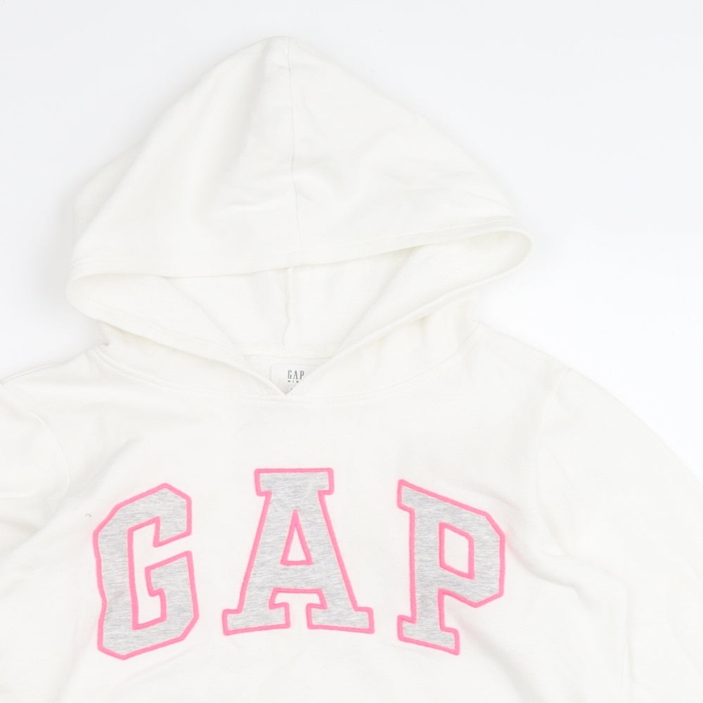 Gap Girls White  Cotton Pullover Hoodie Size 10 Years