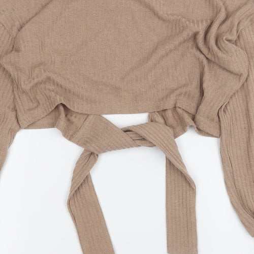 SheIn Womens Brown  Polyester Wrap T-Shirt Size S Round Neck