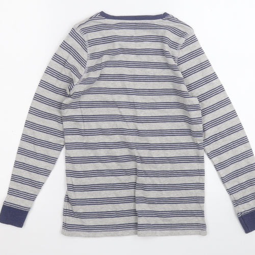 Marks and Spencer Boys Grey Round Neck Striped Cotton Pullover Jumper Size 11-12 Years